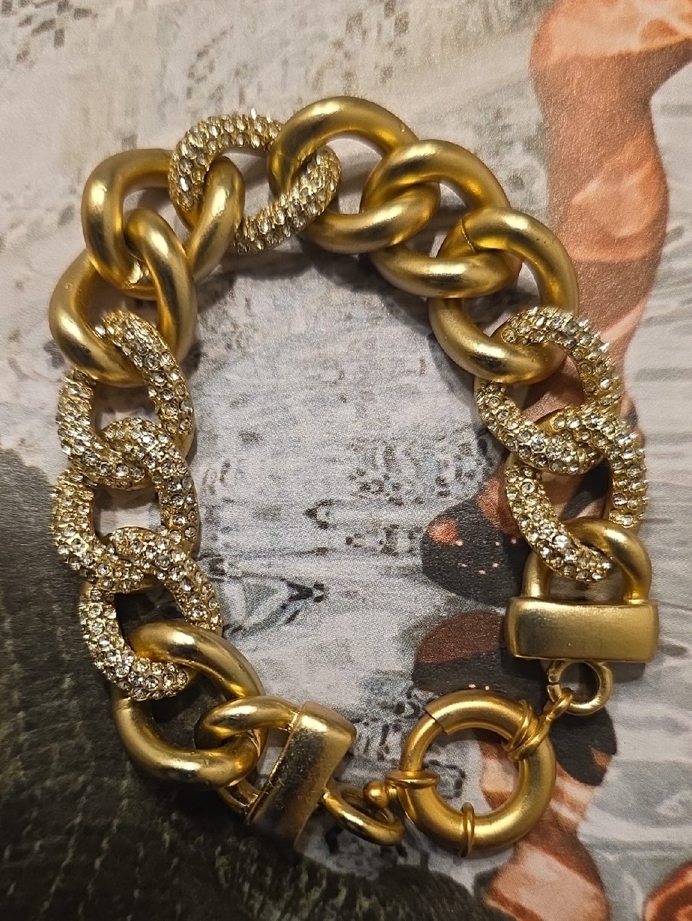 Gold Tone Crystal Pavé Link Chain Bracelet